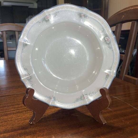 Noritake Allendale 8 1/4” Soup Bowl 1973-1983 Ivory Silver & Wedgwood Blue Trim - Picture 1 of 9